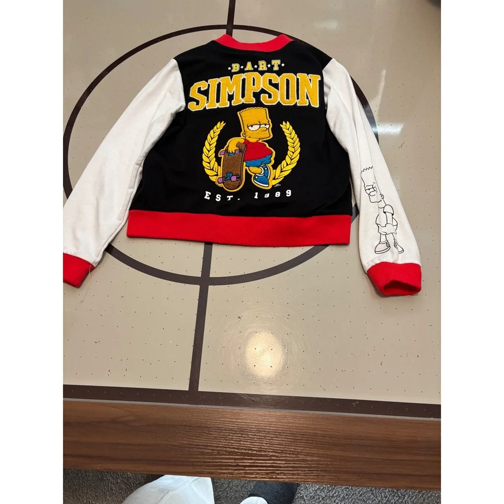 200 The Simpsons Bart Simpson Varsity Jacket Boy 10/12 Black Red White Bomber